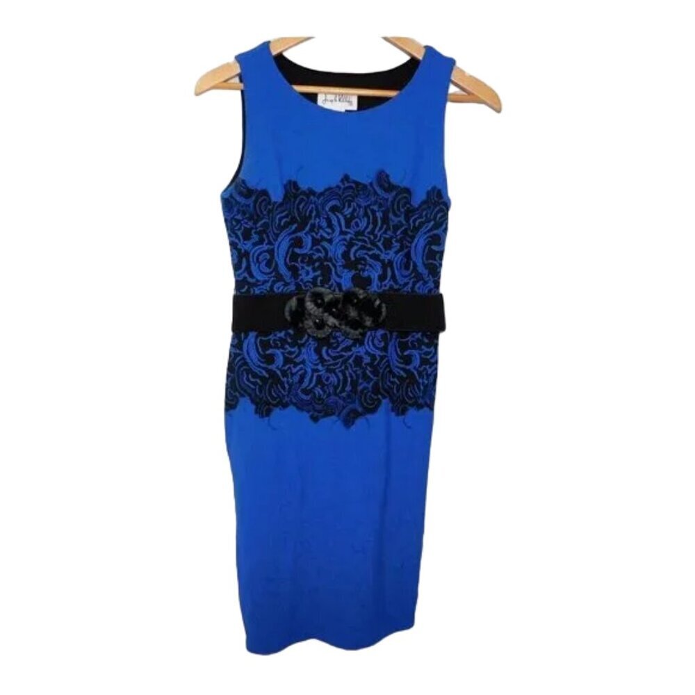 Joseph Ribkoff Electric Blue Black Stretch bodyCon Dress Belt Sleeveless women 4